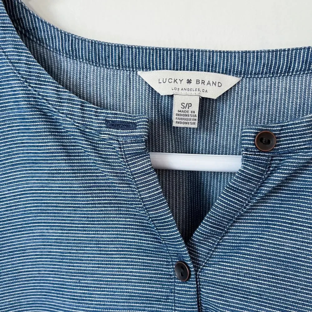 Lucky Brand Womens Striped Popover Top Indigo Multi Small Casual Cotton Lyocell - Picture 4 of 12